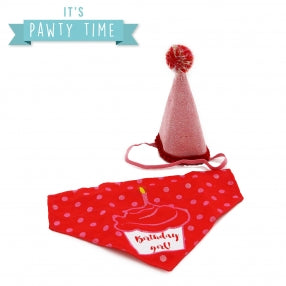 Ancol It's My Birthday Bandana & Hat Set Pink