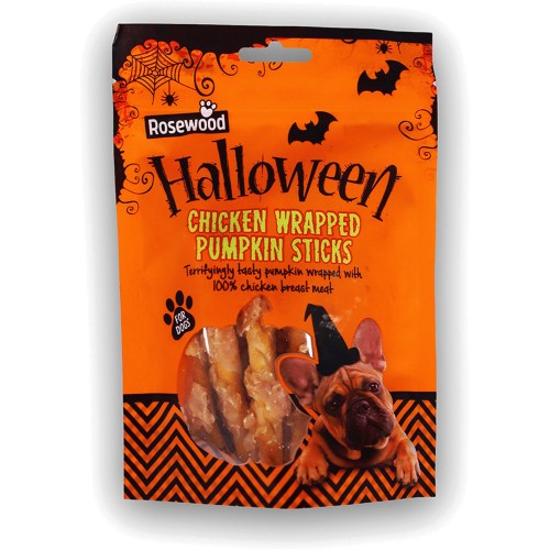Rosewood Chicken Wrapped Pumpkin Stick Halloween Dog Treats 100g