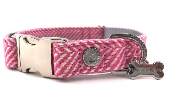 Hugo & Hudson Dog Collar Pink Herringbone