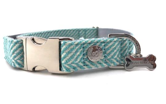 Hugo & Hudson Dog Collar Aqua Herringbone